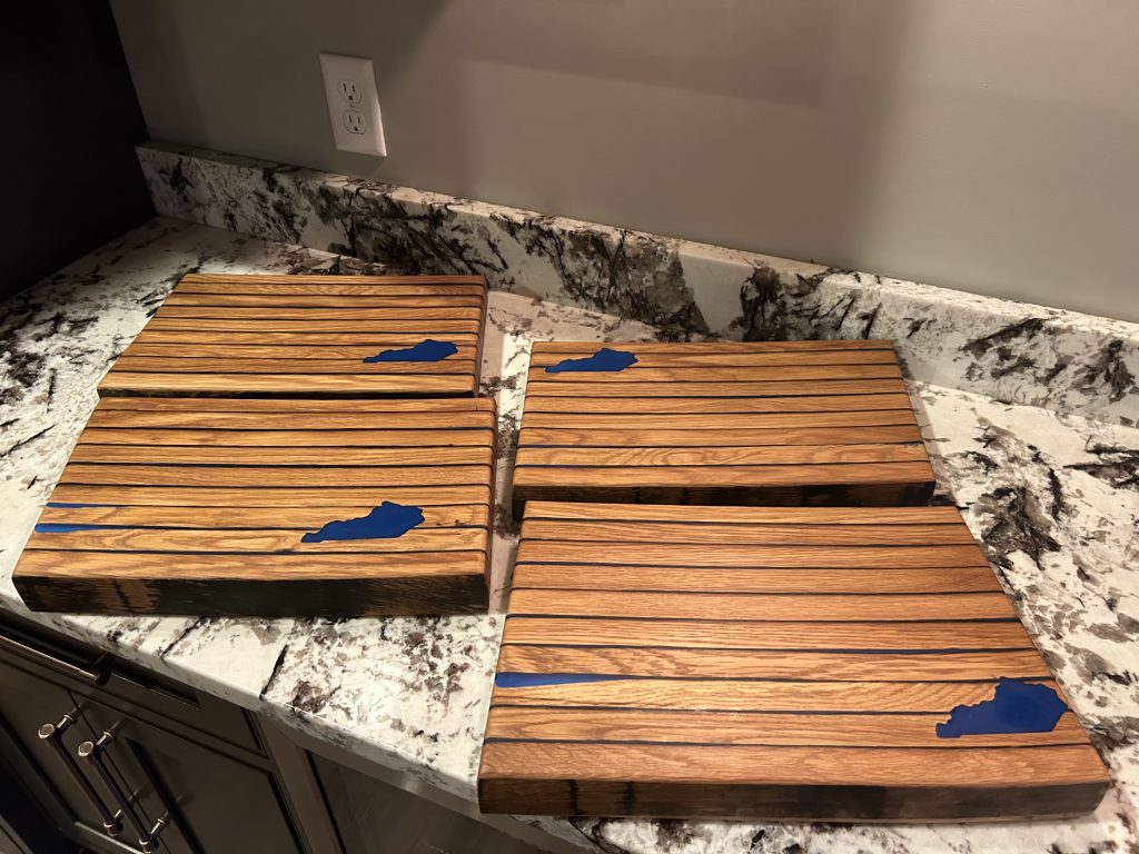 Handmade bourbon barrel stave serving trays